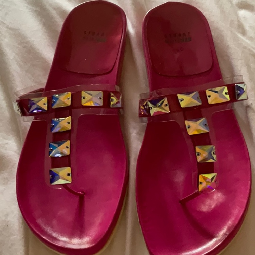 NWT Stuart Weitzman pink sandals with square crystals, 40, 9.5, 9